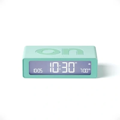Afbeelding van Lexon Flip Mini Digitale Reiswekker, LED Wekker met On/Off Functie en Verstelbare Helderheid, Draadloos Oplaadbaar via USB C, Tactiele Bediening, Ideaal voor Nachtkastje of Bureau Mint