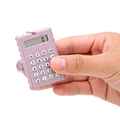 Afbeelding van Keychain Calculator, Mini Portable Cute Cookies Style Key Chain 8 bit Display Pocket Calculator voor kinderen/studenten(Purper)