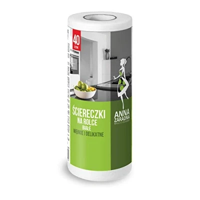 Afbeelding van ANNA ZARADNA 035564 Hoogwaardige wisdoek op rol/keukenrol wasbaar / 40 stuks/kleur: wit/voorgeperforeerd voor gemakkelijker vertrekken/in de EU geproduceerd, groot