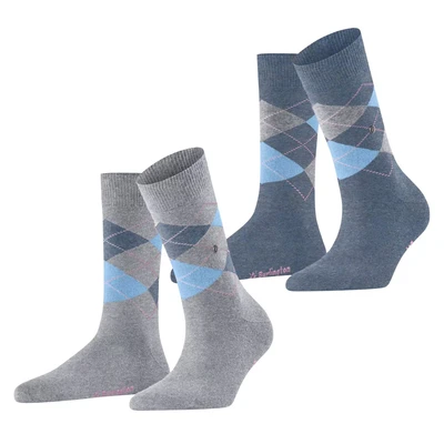 Afbeelding van Burlington 2ER PACK ARGYLE, RAUTENMUSTER, CLIP, Onesize Sokken, Dames, Maat: 36 41, Grau blau