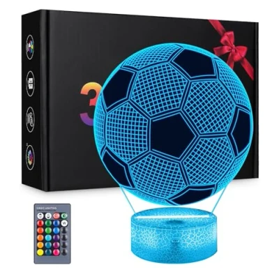 Afbeelding van Yulado 3D nachtverlichting, optische illusie nachtlampje met 16 kleurveranderingen en afstandsbediening, voetbalcadeau voor kinderen 7 jaar man