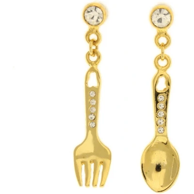 Afbeelding van Behave Oorbellen hangers goud kleur lepel en vork 4cm