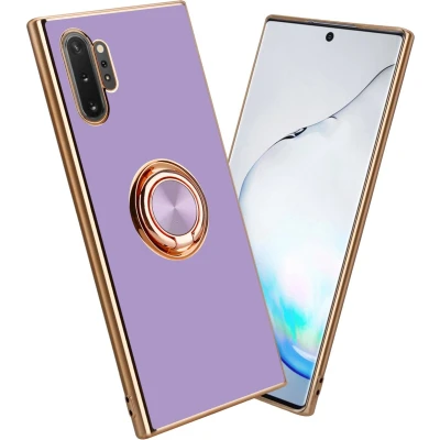 Afbeelding van Cadorabo Hoesje geschikt voor Samsung Galaxy NOTE 10 PLUS in Glossy Licht Paars Goud met ring Beschermhoes van flexibel TPU silicone Case Cover camerabescherming en magnetische autohouder