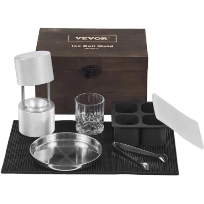 Afbeelding van VEVOR Ice Cube Maker ijsblokjesset 60 mm, ijsblokjesschep met lekbakje &amp; ijsstokjes glas, duurzame zilveren whisky, americano, sap enz.