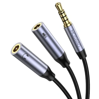 Afbeelding van MOSWAG Adattatore Per Microfono Cuffie, 3,5 MM Aux Audio Y Splitter Cable, Cavo Cuffie TRRS con Jack Separato Laptop PS4 PC Tablet Gaming ecc