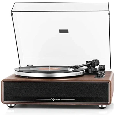 Afbeelding van 1 BY ONE Platenspelers met Geïntegreerde Luidsprekers, Bluetooth Draaitafel 33/45 omw/min, Riemaandrijving, Magneet Pickupsysteem Vinyl Recordspeler Auto stop Versterker