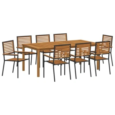 Afbeelding van vidaXL 9 delige Tuin Eetset Zwart Poly Rattan Acacia