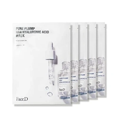 Afbeelding van Face D Pure Plump Mask van stof met Ha4 hyaluronzuur en provitamine B5 hydraterende vullende werking, 5 stuks 250 g
