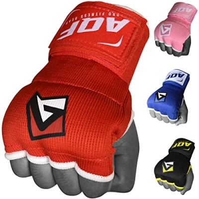 Afbeelding van AQF Bokshandschoenen Hand Wraps Vuist Gevoerde Bandages MMA Gel Strap Mitts Kick Zwart, Blauw &amp; Rood (Rood, S)
