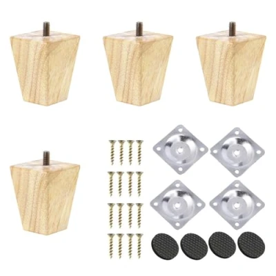 Afbeelding van TAIANJI 4Pcs Houten Meubelpoten 8 cm Meubelpoten, Massief Vierkante voor Dressoirtafels Bankstoel Poef Kast Enz. Met Schroeven en Montageplaten