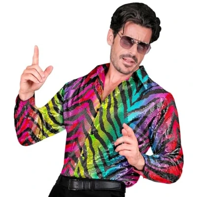 Afbeelding van Widmann Grappig &amp; Fout Kostuum Pailletten Overhemd Colour Wild Man Multicolor Large / XL Carnavalskleding Verkleedkleding