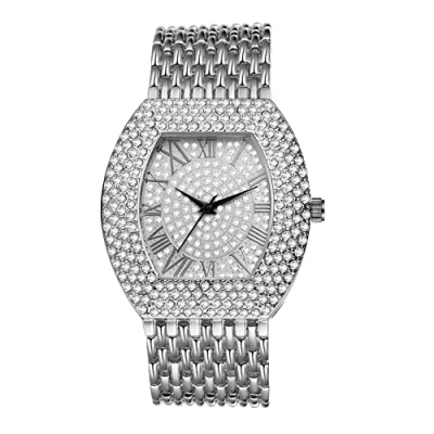 Afbeelding van JewelryWe Dameshorloge voor dames en heren, analoog, kwarts, polshorloge met strass, 1 atm, waterdicht, vierkant horloge afneembare armband van legering, uniseks horlogebandje, Zilver,