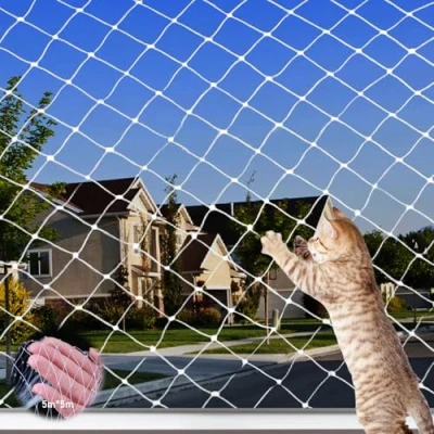 Afbeelding van Aicharynic Kattennet voor balkon, 5 x m, kattenbeschermingsnet, balkonnet katten, 2,5 cm, maaswijdte, kattennet, zonder boren, raam, geschikt balkons, trappen,