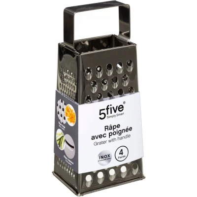 Afbeelding van 5Five keuken rasp met handvat 4 zijdig zilver RVS 11 x 8 24 cm handrasp keukenhulpje Raspen