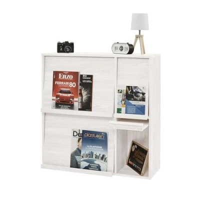 Afbeelding van Iris Ohyama, Opbergkast met 4 vouwdeuren / Houten kast Drop down Kast, Modulair, kantoor, woonkamer, bibliotheek Flap Rack FR F4 Witte eik