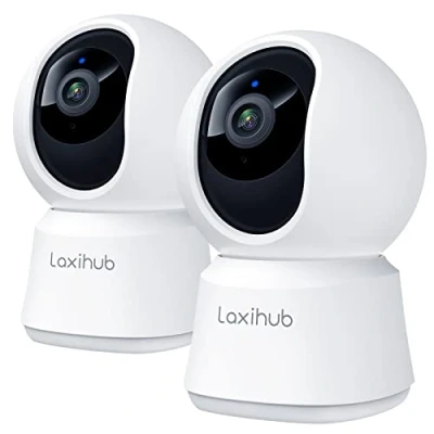 Afbeelding van Laxihub 360Coverage Pan Tilt Home Security Cameras 2PC, 1080p Full HD Smart Baby Monitor Pet Camera with Phone APP, Night Vision, Two way Audio, Motion Sound Detection, Works Alexa