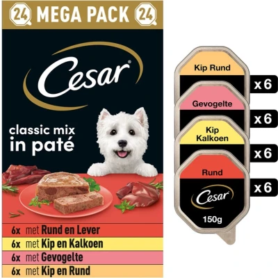 Afbeelding van Cesar Kuipjes Hondenvoer Paté Terrine Multi pack 24 x 150 gr