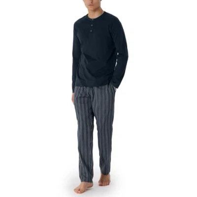Afbeelding van Schiesser 100% katoenen pyjama navy gestreept 56
