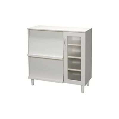 Afbeelding van Iris Ohyama, MultiStorage kast / Dressoir met schuifblad en glazen deur Houten kast, Solide, Modulair, Plank in hoogte verstelbaar 3,2 cm, keuken eetkamer Cabinet KBN 9390 witte eik