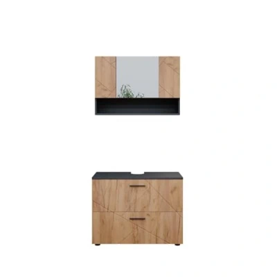Afbeelding van Vicco Badkamermeubel set &quot;Irma&quot;, Antraciet/Eiken, 2 delen, onderkast 80 cm