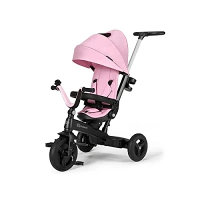 Afbeelding van Kinderkraft driewieler TWIPPER, fiets met duwstang, 360 draaibare zitting, zonnekap, accessoires, bel, bekerhouder, van 9 maanden tot 5 jaar, roze