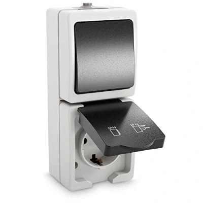Afbeelding van ABSINA Combinatie van stopcontact en opbouwschakelaar IP44, voor vochtige ruimtes, veiligheidsschakelaar 250 V, 16 A