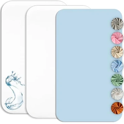 Afbeelding van Cododo Hoeslaken, 55 x 90 cm (2 stuks) + 1 matrasbeschermer, waterdicht, set van 2 lakens en Oeko Tex (wit/blauw, cm)
