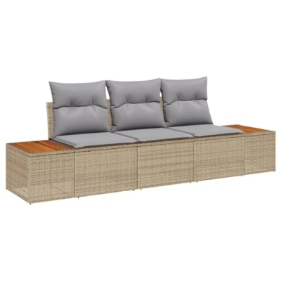 Afbeelding van vidaXL 3 delige tuinset met kussens in beige poly rattan en acacia