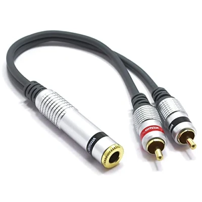 Afbeelding van VITALCO Adapter 6,3 mm stereo jack naar 2X RCA stekker audio mannelijk vrouwelijk kabel koppeling