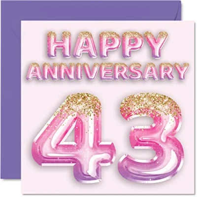 Afbeelding van Mooie 43e verjaardag kaart voor vrouw vriendin man vriend roze paarse glitter ballonnen gelukkig 43 jubileumkaarten van familie, 145mm x wenskaarten veertig derde jubilea