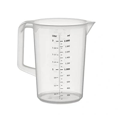 Afbeelding van APS maatbeker 2 liter, Ø 15,5 x H: 21 cm, kunststof kan met maatverdeling in reliëf aan de buitenkant, gesloten handvat, 1 en ml literverdeling, vaatwasmachinebestendig