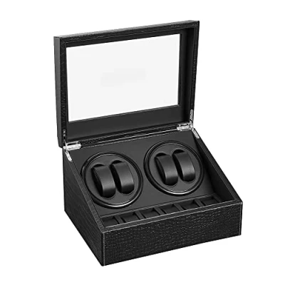 Afbeelding van LINGFANSTORE automatische horlogeopwinder box, luxe horlogeopwinder, horlogebehuizing met stille Mabuchi motor, PU lederen voeding, opbergdoos, sieradendoosje (krokodilmotief)