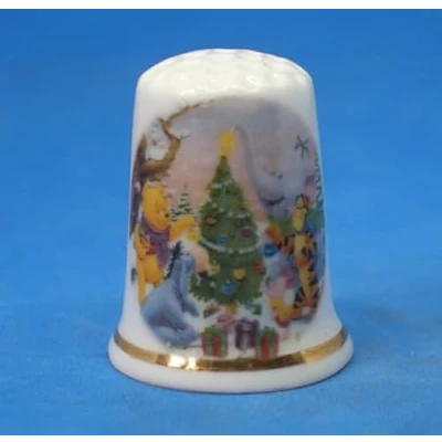 Afbeelding van Birchcroft Porselein China Collectible Vingerhoedje Winnie Pooh Kerstmis Koepeldoos