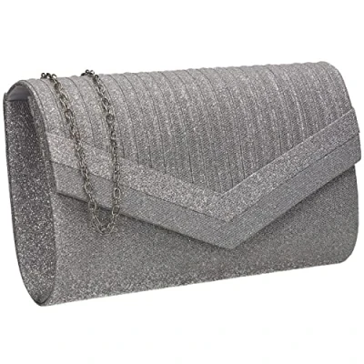 Afbeelding van SwankySwans Ruth Sprankelende glanzende feestbal bruiloft avond clutch tas portemonnee, Zilver