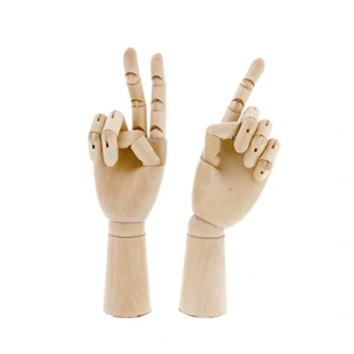 Afbeelding van Art Houten hand, Feelfly Artist Jointed gelede Mannequin Hout Hand Opposable Sectioned Figuur Sculptuur Model met Flexibele Vingers voor Tekening Schetsen Display (7 inch Links+Rechts)