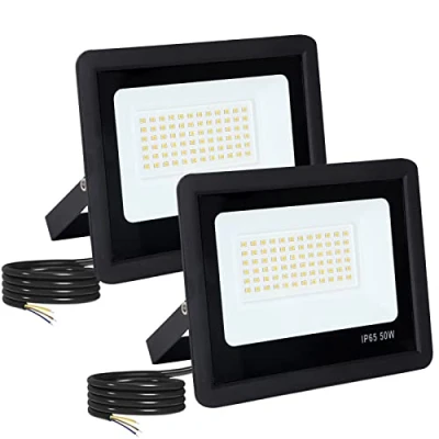 Afbeelding van FUPE Led buitenspot, 2 stuks, IP65, waterdicht, superhelder, zwart, 50 W, 5000 lm, wandverlichting voor buiten, led, dak, tuin, garagedeur (6500 K koud licht)