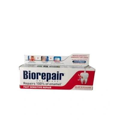 Afbeelding van Biorepair Fast Sensitive Tandpasta, 3 stuks, gevoelige tanden, 75 ml (3 stuks), bescherming en reparatie van zuurerosie tandplak, veilig voor het hele gezin