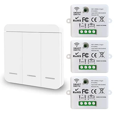 Afbeelding van DieseRC Mini draadloze wifi schakelaar, RF afstandsbediening 2500W 10A 3 ontvangers met 1 wandschakelaar, slimme bediening via Tuya app, compatibel Alexa/Google Home