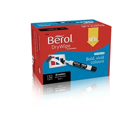 Afbeelding van Berol DryWipe Whiteboard Marker Pennen Bullet Tip Zwarte geurarme inkt 48 Dry Erase Markers