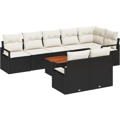 Afbeelding van vidaXL 9 delige Tuin Sofa Set met Kussens Zwart Poly Rattan Acacia, 2 zits Opbergruimte &amp;