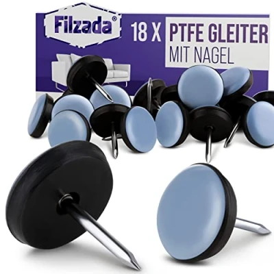 Afbeelding van Filzada® 18x teflon glijdernagel Ø 19 mm (rond) meubelglijder/tapijtglijder PTFE (Teflon) incl. schroeven
