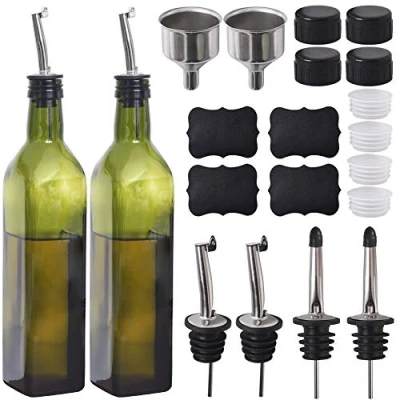 Afbeelding van Newk Olijfoliefles, 500 ml glazen olie &amp; azijn cruet met schenkjes + trechter, olijfolie dosering cruets, karaf, karaf voor keuken groen, set van 2