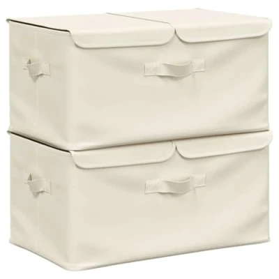 Afbeelding van vidaXL Opbergboxen 2 st 50x30x25 cm stof crèmekleurig
