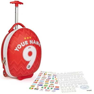 Afbeelding van boppi Tiny Trekker Kids Bagage Reiskoffer Draagtas Kind Cabine Bag Vakantie Trek langs Trolley Lichtgewicht Wielen Holdall 17 Liter Handkoffer Voetbal Rood (Met Stickers)