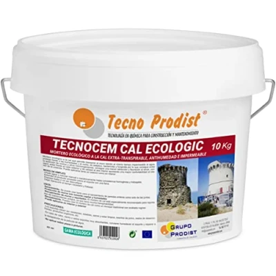 Afbeelding van Tecno Prodist Tech Cal Ecologic Kalkmortel, 10 kg, milieuvriendelijk, ademend, vochtbestendig, waterdicht, voor pleisterwerk en pleisterwerk, eenvoudig te gebruiken, wit