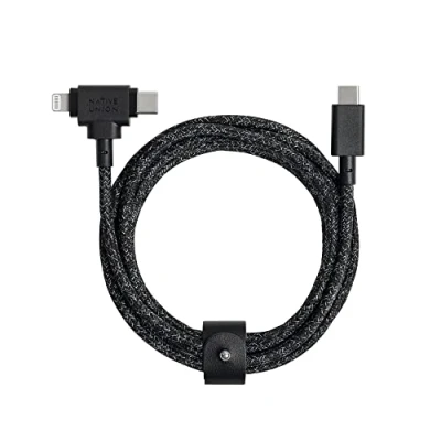 Afbeelding van Native Union Belt Cable Duo 1,5 m zeer sterke, gevlochten en universele laadkabel 2 in 1 MFi gecertificeerde connectoren voor meerdere Lightning Type C apparaten (Cosmos)