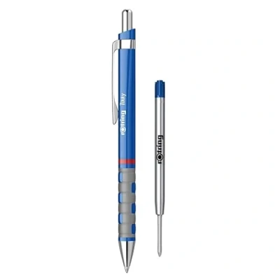 Afbeelding van rOtring Tikky Lichtgewicht Balpen met rubberen grip blauw vat Set Jumbo Vullingen Blauwe inkt