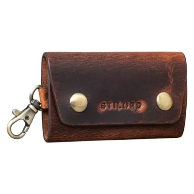 Afbeelding van STILORD &#039;Atticus&#039; Sleuteltasje Leer Vintage Sleuteletui met Karabijnhaak Mini Wallet Kleine Portemonnee Key Organiser Gschenkverpakking, Kleur:kara cognac