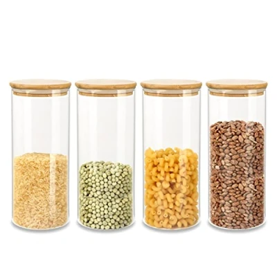 Afbeelding van Schramm® 4 delige voorraadpotten set met bamboe deksel in 5 verschillende maten luchtdichte Voorraadpotten, Grootte:1800 ml