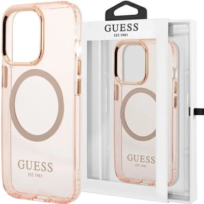Afbeelding van Guess GUHMP13LHTCMP iPhone 13 Pro / 6.1 roze/roze harde hoes Gold Outline Translucent MagSafe